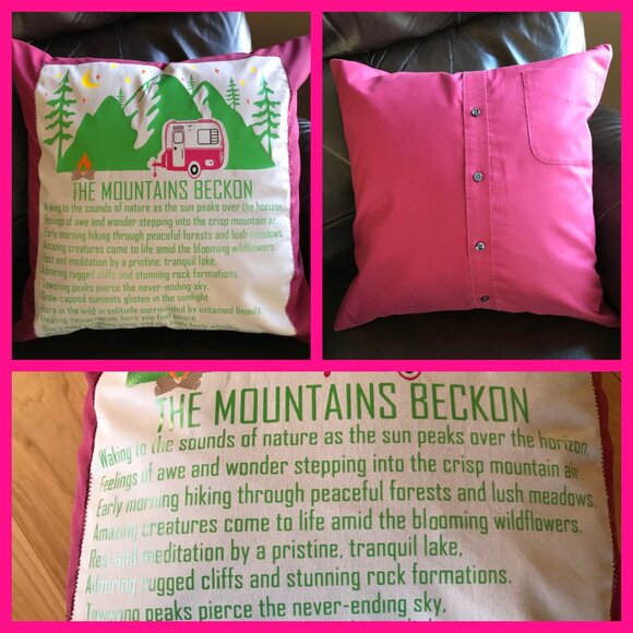 Mountain Camping Pillow Cover, 18 x 18: Handmade Vintage Camper Magenta Decor - Picture 9 of 9